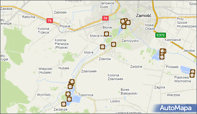 mapa Żdanów gmina Zamość, Żdanów gmina Zamość na mapie Targeo