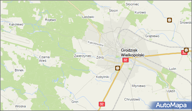 mapa Zdrój gmina Grodzisk Wielkopolski, Zdrój gmina Grodzisk Wielkopolski na mapie Targeo