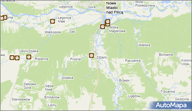 mapa Żdżarki gmina Nowe Miasto nad Pilicą, Żdżarki gmina Nowe Miasto nad Pilicą na mapie Targeo