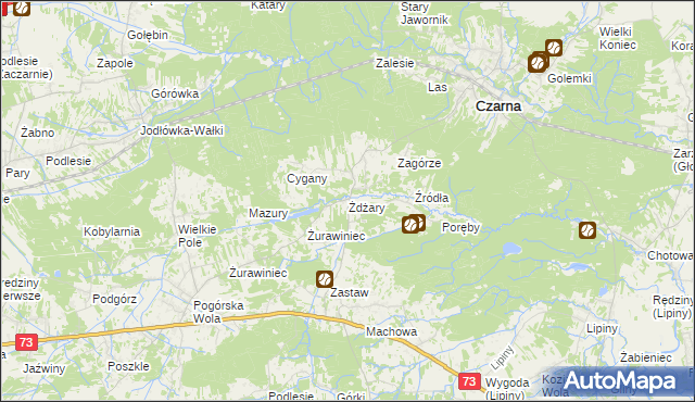 mapa Żdżary gmina Czarna, Żdżary gmina Czarna na mapie Targeo