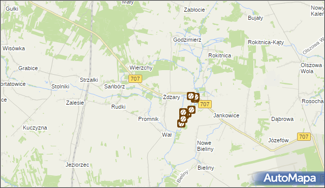 mapa Żdżary gmina Nowe Miasto nad Pilicą, Żdżary gmina Nowe Miasto nad Pilicą na mapie Targeo