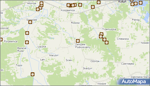 mapa Żeliszew Podkościelny, Żeliszew Podkościelny na mapie Targeo