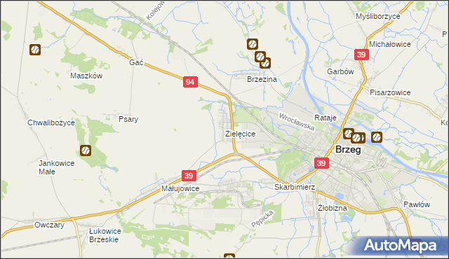 mapa Zielęcice gmina Skarbimierz, Zielęcice gmina Skarbimierz na mapie Targeo