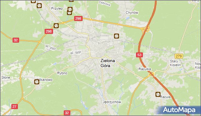 mapa Zielona Góra, Zielona Góra na mapie Targeo