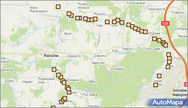 mapa Zielonka gmina Raniżów, Zielonka gmina Raniżów na mapie Targeo