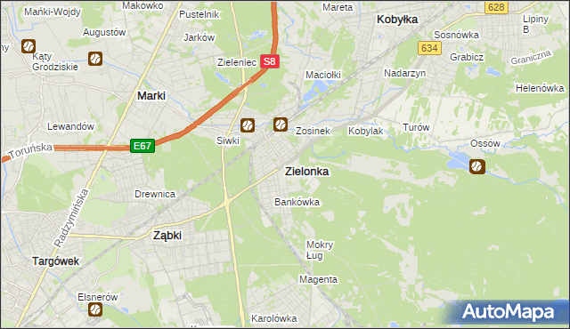 mapa Zielonka powiat wołomiński, Zielonka powiat wołomiński na mapie Targeo