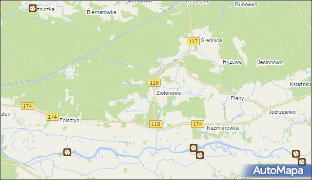 mapa Zielonowo gmina Wieleń, Zielonowo gmina Wieleń na mapie Targeo