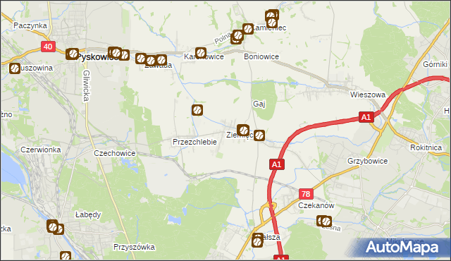 mapa Ziemięcice, Ziemięcice na mapie Targeo