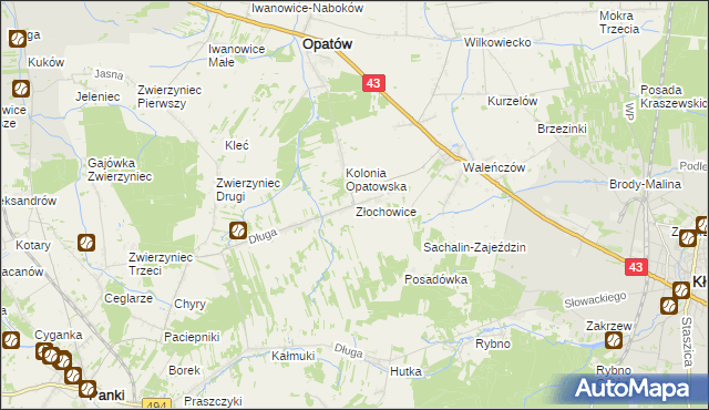 mapa Złochowice, Złochowice na mapie Targeo