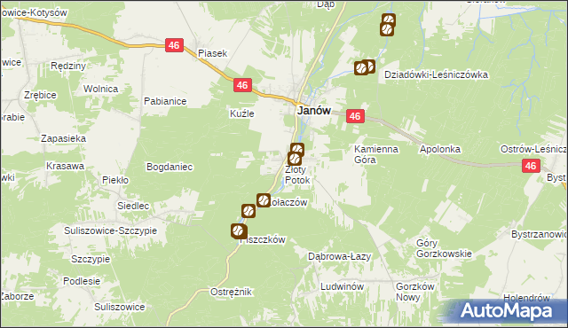 mapa Złoty Potok gmina Janów, Złoty Potok gmina Janów na mapie Targeo