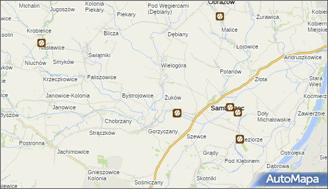 mapa Żuków gmina Samborzec, Żuków gmina Samborzec na mapie Targeo