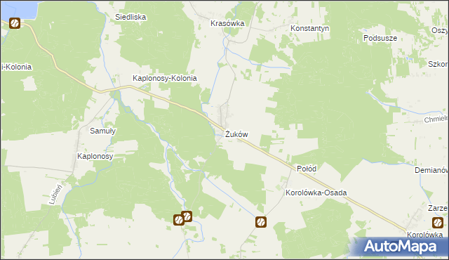 mapa Żuków gmina Włodawa, Żuków gmina Włodawa na mapie Targeo