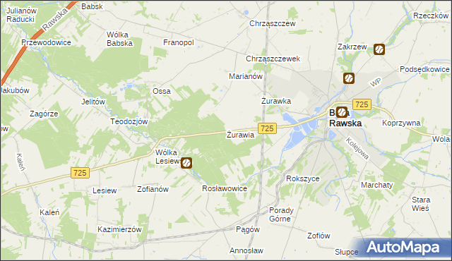 mapa Żurawia gmina Biała Rawska, Żurawia gmina Biała Rawska na mapie Targeo