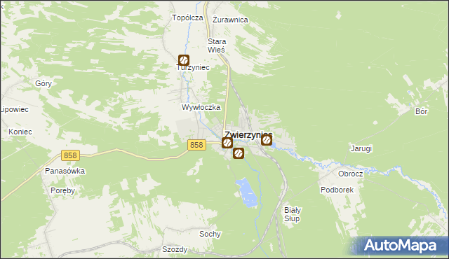 mapa Zwierzyniec powiat zamojski, Zwierzyniec powiat zamojski na mapie Targeo