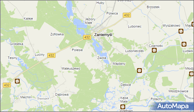 mapa Zwola gmina Zaniemyśl, Zwola gmina Zaniemyśl na mapie Targeo