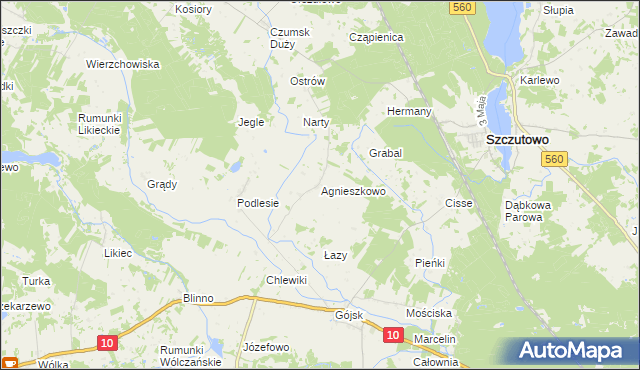 mapa Agnieszkowo gmina Szczutowo, Agnieszkowo gmina Szczutowo na mapie Targeo