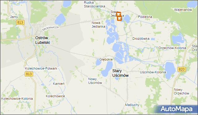 mapa Głębokie gmina Uścimów, Głębokie gmina Uścimów na mapie Targeo
