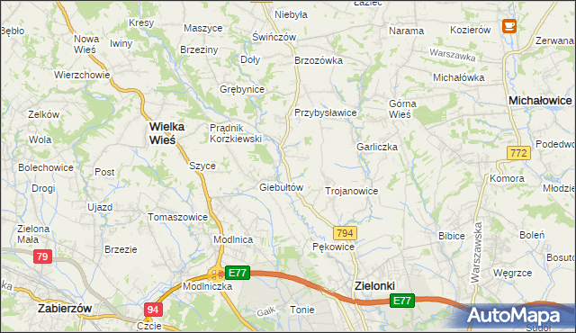 mapa Januszowice gmina Zielonki, Januszowice gmina Zielonki na mapie Targeo