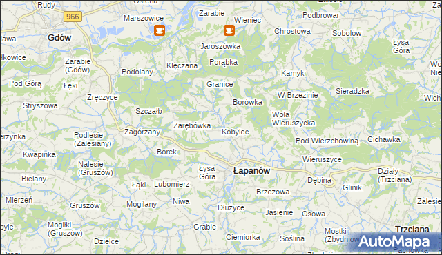 mapa Kobylec gmina Łapanów, Kobylec gmina Łapanów na mapie Targeo