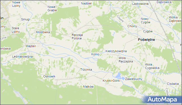 mapa Kolno gmina Poświętne, Kolno gmina Poświętne na mapie Targeo