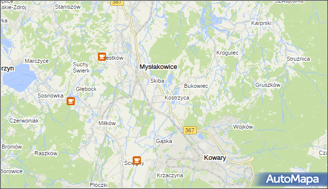 mapa Kostrzyca, Kostrzyca na mapie Targeo