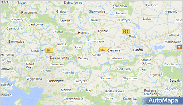 mapa Kunice gmina Gdów, Kunice gmina Gdów na mapie Targeo