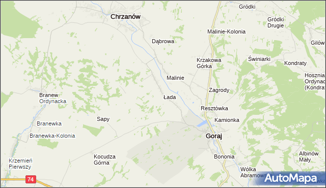 mapa Łada gmina Chrzanów, Łada gmina Chrzanów na mapie Targeo