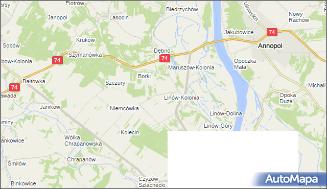 mapa Linów-Kolonia, Linów-Kolonia na mapie Targeo