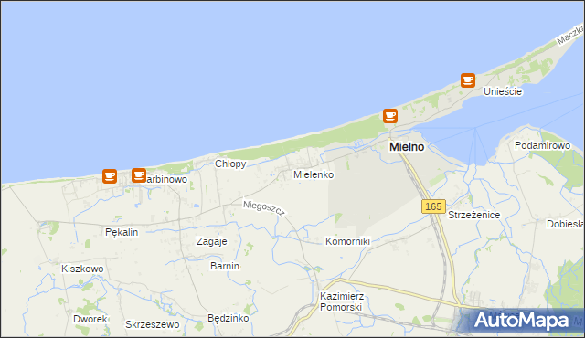 mapa Mielenko gmina Mielno, Mielenko gmina Mielno na mapie Targeo