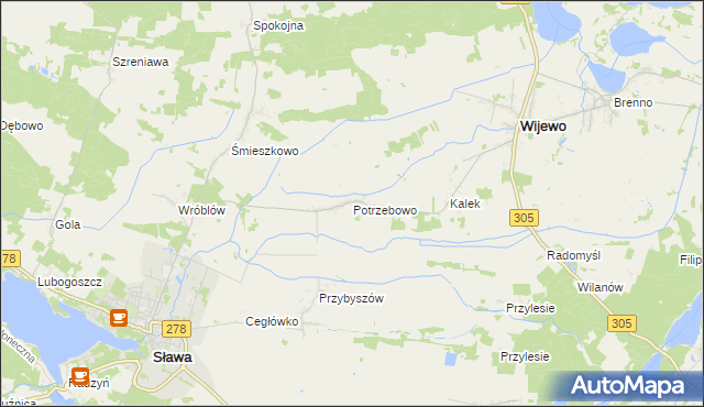 mapa Potrzebowo gmina Wijewo, Potrzebowo gmina Wijewo na mapie Targeo