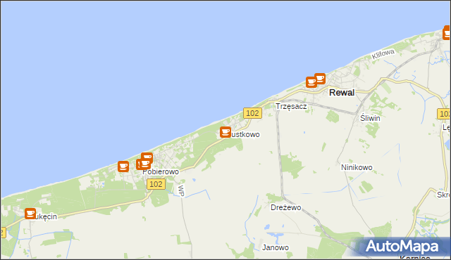 mapa Pustkowo gmina Rewal, Pustkowo gmina Rewal na mapie Targeo