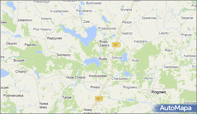 mapa Ruda gmina Rogowo, Ruda gmina Rogowo na mapie Targeo