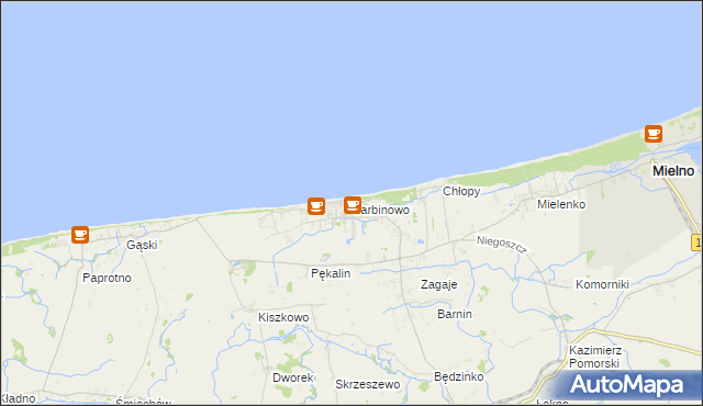 mapa Sarbinowo gmina Mielno, Sarbinowo gmina Mielno na mapie Targeo