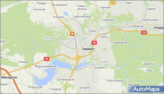 mapa Siewierz, Siewierz na mapie Targeo