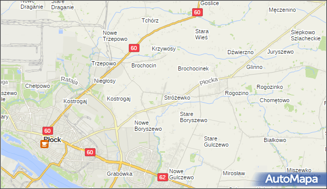 mapa Stróżewko gmina Radzanowo, Stróżewko gmina Radzanowo na mapie Targeo