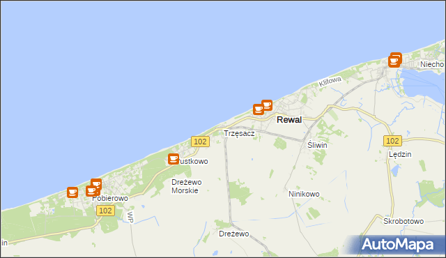 mapa Trzęsacz gmina Rewal, Trzęsacz gmina Rewal na mapie Targeo
