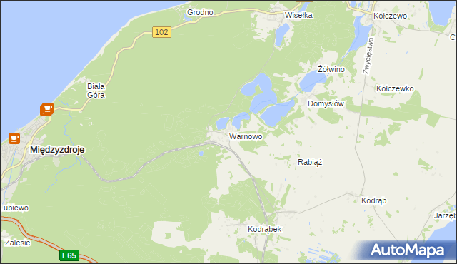 mapa Warnowo gmina Wolin, Warnowo gmina Wolin na mapie Targeo