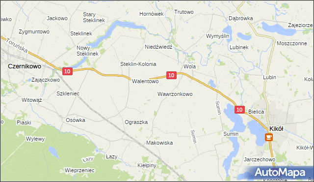 mapa Wawrzonkowo, Wawrzonkowo na mapie Targeo