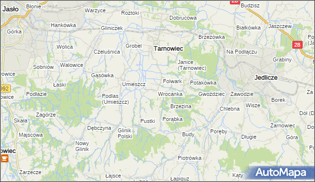 mapa Wrocanka gmina Tarnowiec, Wrocanka gmina Tarnowiec na mapie Targeo