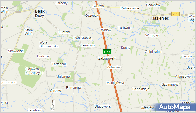 mapa Zaborówek gmina Belsk Duży, Zaborówek gmina Belsk Duży na mapie Targeo