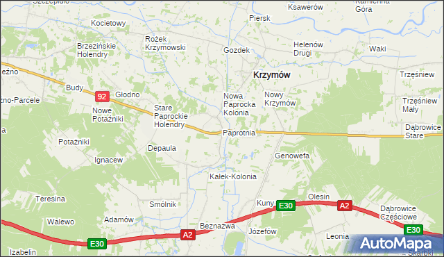 mapa Paprotnia gmina Krzymów, Paprotnia gmina Krzymów na mapie Targeo