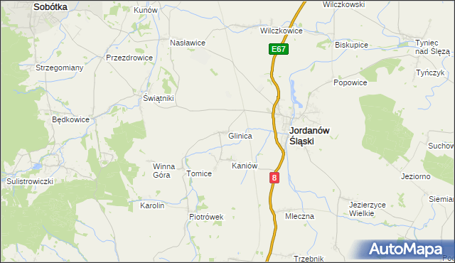 mapa Glinica gmina Jordanów Śląski, Glinica gmina Jordanów Śląski na mapie Targeo