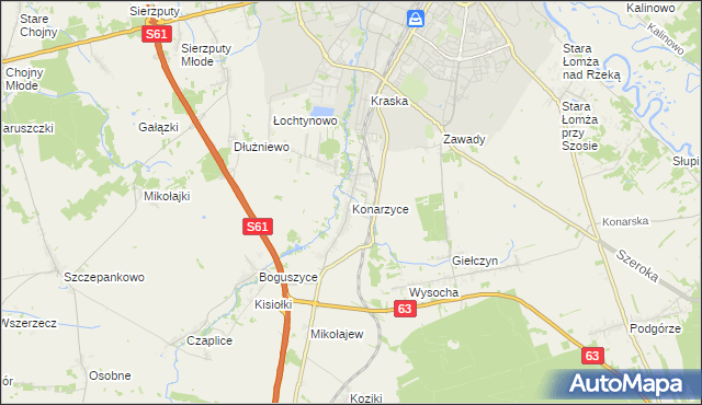 mapa Konarzyce gmina Łomża, Konarzyce gmina Łomża na mapie Targeo