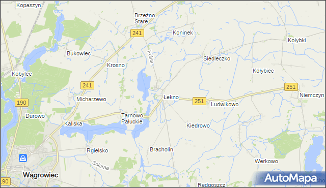 mapa Łekno gmina Wągrowiec, Łekno gmina Wągrowiec na mapie Targeo