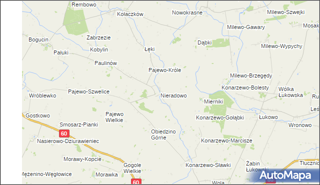 mapa Nieradowo gmina Gołymin-Ośrodek, Nieradowo gmina Gołymin-Ośrodek na mapie Targeo