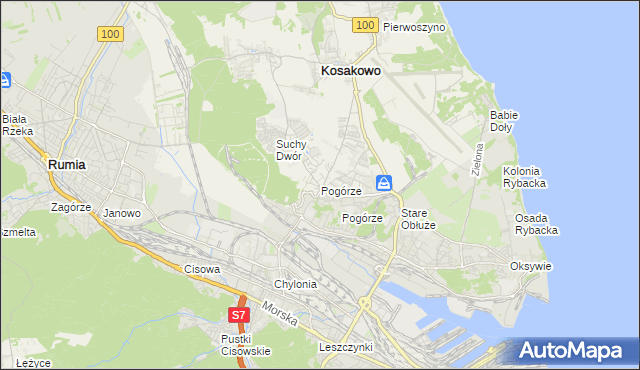 mapa Pogórze gmina Kosakowo, Pogórze gmina Kosakowo na mapie Targeo