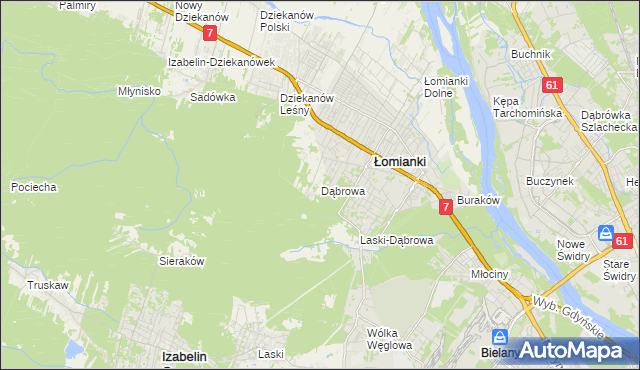 mapa Dąbrowa gmina Łomianki, Dąbrowa gmina Łomianki na mapie Targeo