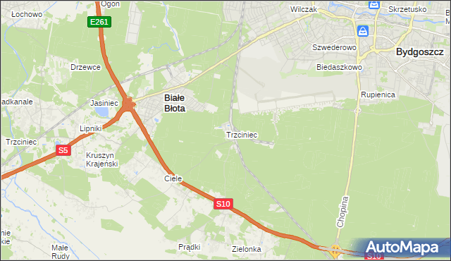 mapa Trzciniec gmina Białe Błota, Trzciniec gmina Białe Błota na mapie Targeo