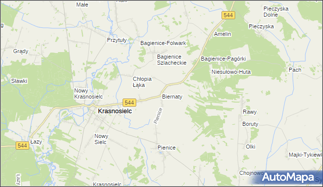 mapa Biernaty gmina Krasnosielc, Biernaty gmina Krasnosielc na mapie Targeo