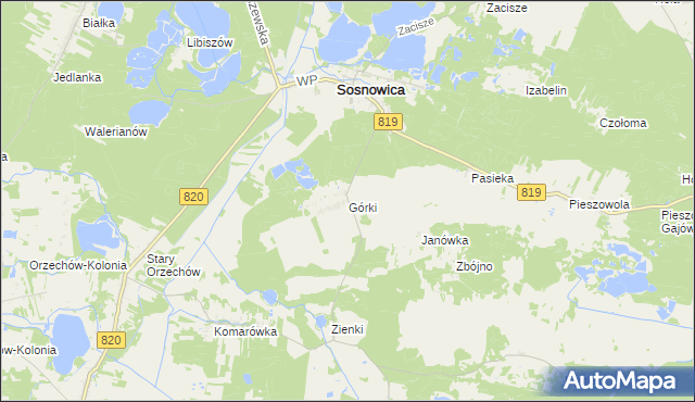 mapa Górki gmina Sosnowica, Górki gmina Sosnowica na mapie Targeo